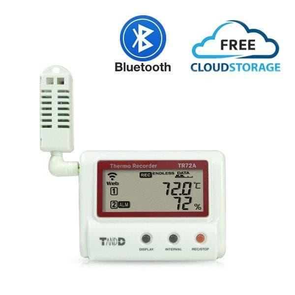 T&D TR-72A เครื่องบันทึกอุณหภูมิและความชื้นแบบไร้สาย 30,000 Data/Ch | Wifi & Bluetooth